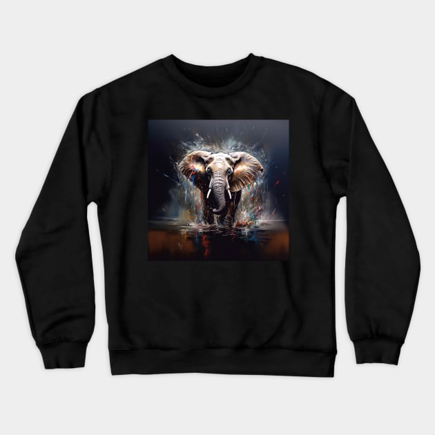 Stunning Elephant in Water Painting Crewneck Sweatshirt by Geminiartstudio